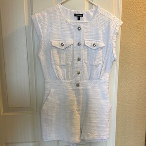 Express Textured White Button-Up Sleeveless Top